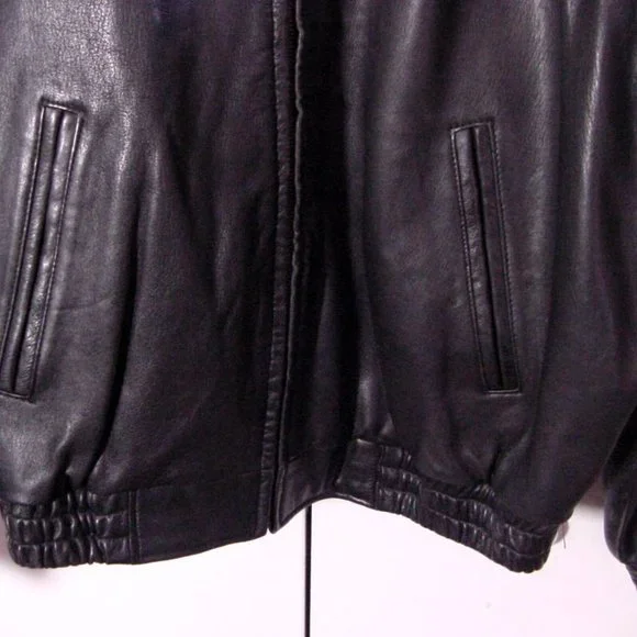 Vtg 90's Tannery West Black Leather Jacket Sz LT
